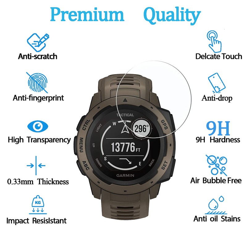 KELOLIN Tempered Glass Screen Protector For Garmin Instinct Tactical -