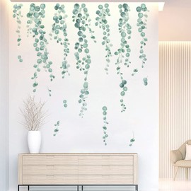 decalmile Hanging Vines Wall Decals String of Pearls Green Eucalyptus Leaves Plants Wall Stickers Living Room Bedroom Wall Decor