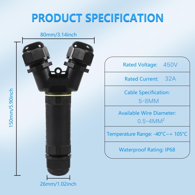MELIFE 2PCS IP68 Waterproof Electrical Cable Connector, Outdoor 3 Way