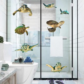 DEIKOKA 9 PCS Large Hawksbill Sea Turtles Wall Decals Ocean Animal Wall Stickers Self Adhesive Undersea Turtle Wall Decor Stickers for Kids Bedroom Bathroom Nursery Classroom
