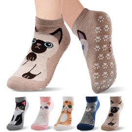 Pilates Grip Socks for Women Cat Design Cute Funny Grippy Socks for Yoga Barre and Fitness - Color: Color 17