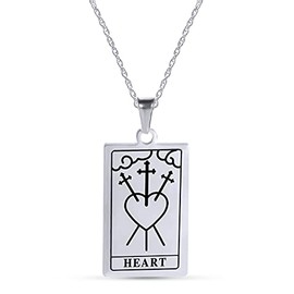 Three of Swords Hearts Charm Pendant Necklace In 14K White Gold Over Sterling Silver