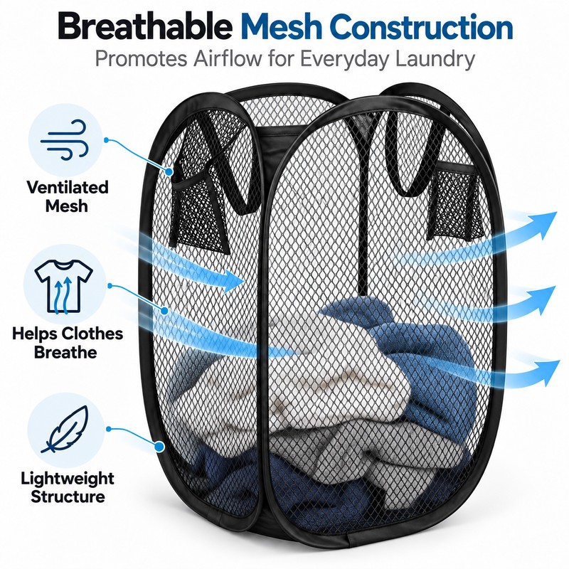 Foldable Laundry Basket for Dirty Clothes – Space-Saving Mesh Hamper