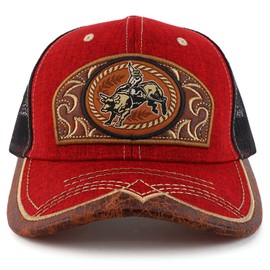 Trendy Apparel Shop Rodeo - Gorra de piel con parche de camionero, Rojo Negro, Large