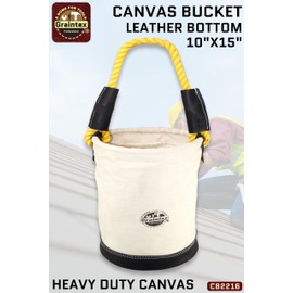 Graintex CB2216 Utility Canvas Bucket Leather Bottom 16" X 10" Rope Handle
