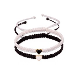 Fuqimanman2020 2 Pcs Heart Beaded Matching Bracelets Adjustable Couple Friendships Bracelets Long Distance Bracelets for Girlfriend Boyfriend Valentines Jewelry Gifts(White Black)