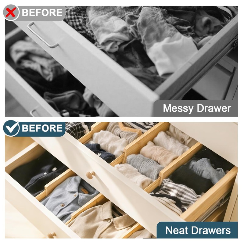 Lzerking Bamboo Drawer Dividers 4.65" High, Adjustable Dresser Drawer Organizers,