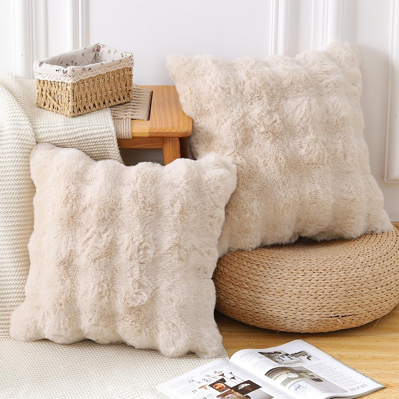 Throw Pillow Covers Pack of 2 Thick Soft Fluffy Plush