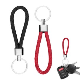 2PCS Leather Keyring Braided Rope Car Keychain Braided Strap Keyring Holder Woven Rope Key Chain Fob Hanging Ornament Business Gift Leather Keychain for Men and Women Car Home Office Keys