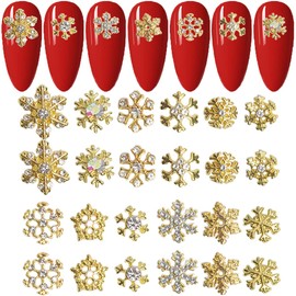 LIFOOST Nail Charms Snowflake Rhinestones for Nails 24Pcs 3D Gold Crystals Diamonds Nail Charms and Gems Y2k Nail Jewels for Nail Art
