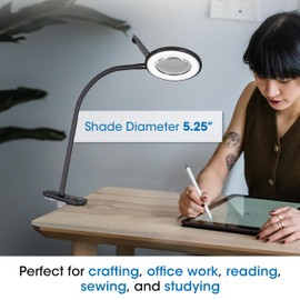 OttLite LED Lamp Clip On Magnifying Glass with Light – Optical Grade Magnification, Adjustable Arm, ClearSun LED Technology for Crafting & Needlework, Great Desk Lamp, Book Light, Reading Lamp