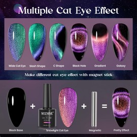 MIZHSE 9D Cat Eye Gel Nail Polish, 2 Colors Cyan and Pink Holographic Galaxy Cateye Magnetic Nail Polish Gel, Magic Cateye Manicure Nail Art Set 10ML