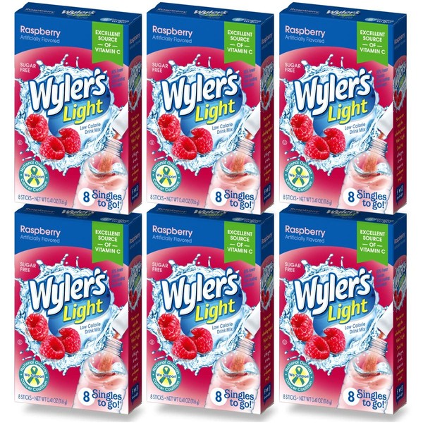 Wyler's Light Singles To Go (6 Pack), Raspberry Water Drink Mix, 48 Total Powder Drink Mix Packets