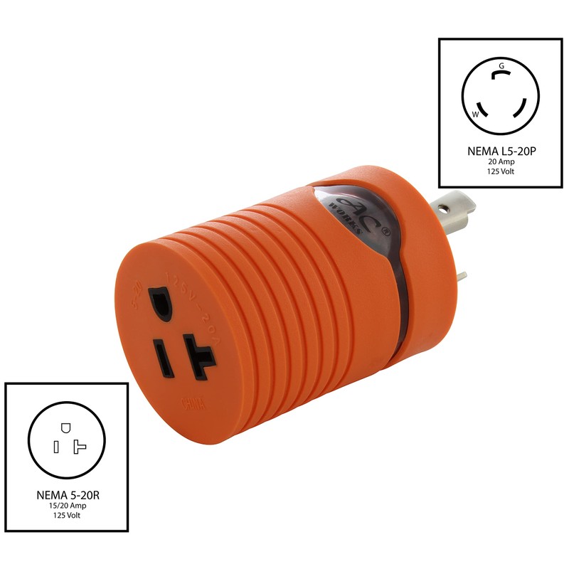 AC WORKS Shore Power Adapters (L5-20 20A Locking to 15/20A