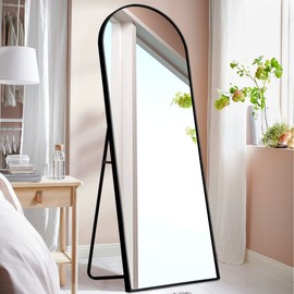 NeuType Arched Full Length Mirror Standing Hanging or Leaning Against Wall, Oversized Large Bedroom Mirror Floor Mirror Dressing Mirror, Aluminum Alloy Thin Frame, Black, 71"x24"