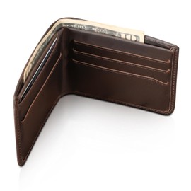 Polare Full Grain Leather Slim Bifold Wallet for Men RFID Blocking Minimalist Front Pocket Wallet with Gift Box