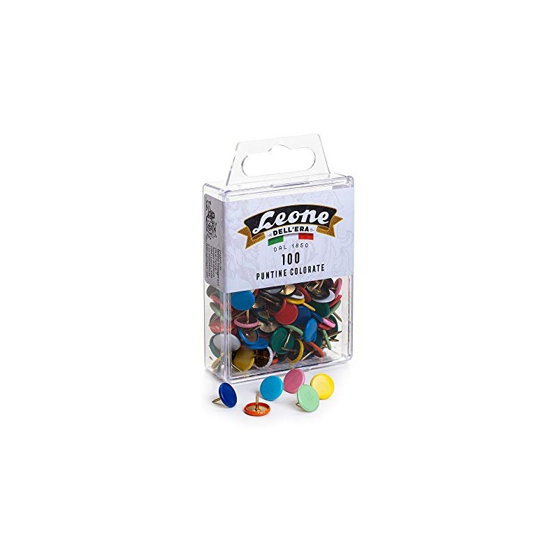 100 Coloured Leone Dell'Era Thumbtacks - Hanging Box - Made