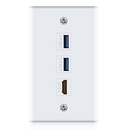 Halokny HDMI USB 3.0 Wall Plate - 3 Port Outlet With 1 HDMI Keystone Jack + 2 USB 3.0 Ports for Face Plate, White