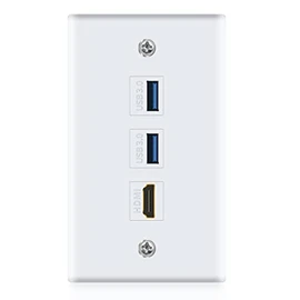 Halokny HDMI USB 3.0 Wall Plate - 3 Port Outlet With 1 HDMI Keystone Jack + 2 USB 3.0 Ports for Face Plate, White