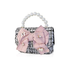 Balakaka Princess Shoulder Bag Cute Bow Mini Pearl Handbag for Going Out or Travel Sequins Kids Shoulder Bag for 2-7 Years Girls Gift, black