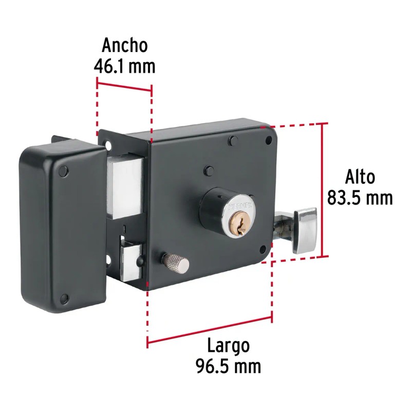 Cerradura De Sobreponer Izquierda Insta-fácil Hermex CS-756I Color Negro