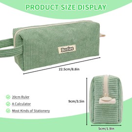 BOZIEE Corduroy Fabric Pencil Case Girls Teenager Pencil Case Pencil Case School Pencil Case for School Office, Green, Cordury
