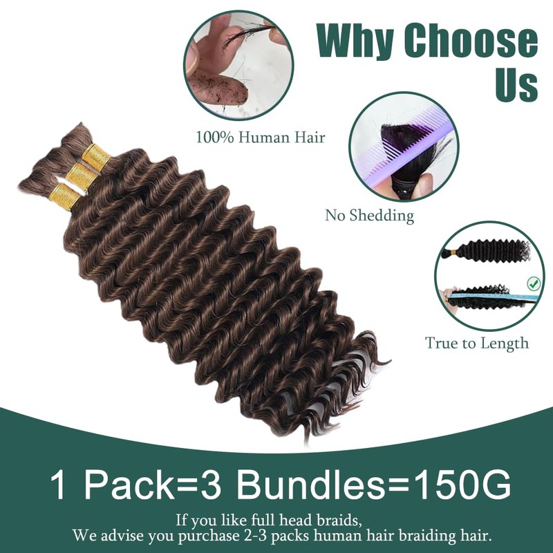 #4 Human Braidng Hair for Boho Braids 16 Inch Brown