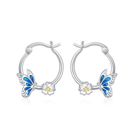 POPLYKE Butterfly Earrings for Women Sterling Silver Hoop Earrings Animal Jewelry Gift for Girls (butterfly)