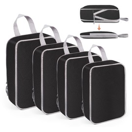 WUFANC Suitcase Organiser Set of 4 – Packing Cubes Compression, Waterproof, Robust and Durable – Packing Cubes Compression Very Suitable for Storing and Organising Clothes (Black)