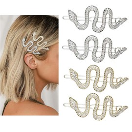 4 Pcs Snake Hair Pins with Sparkly Rhinestones Hair Clips,Minimalist Snake Hair Accessories, Crystal Hair Accessories Headdress for Girls and Women (Silver+Gold)