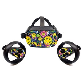 MightySkins Carbon Fiber Skin for Oculus Quest - Peace Smile | Protective, Durable Textured Carbon Fiber Finish | Easy to Apply, Remove, and Change Styles | Made in The USA, Model: CF-OCQU-Peace Smile