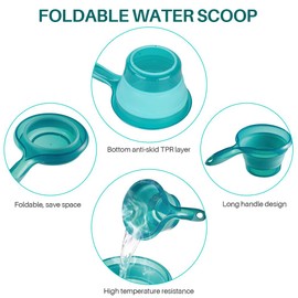 FBesteam Folding Water Ladle Collapsible Spoon Collapsible Scoop Cup Blue, 1 Piece, Polypropylene + Thermoplastic Rubber, Multipurpose for Kitchen, Camping, Bathing, Shower