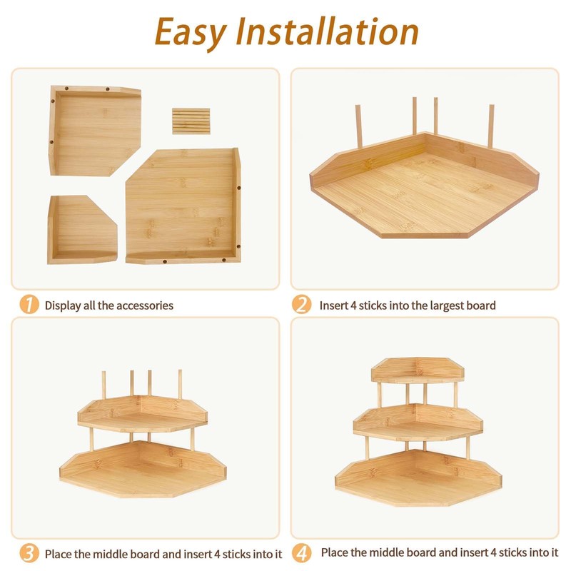 HYNAWIN Bamboo Corner Desk Organizer Shelf, 3-Tier Triangle Storage Rack