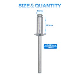 BESTYCHAO 100pcs Aluminium Blind Rivet 4.8mm x 12mm, Open End Rivet Pop Rivet, Pack of 100 (Silver)