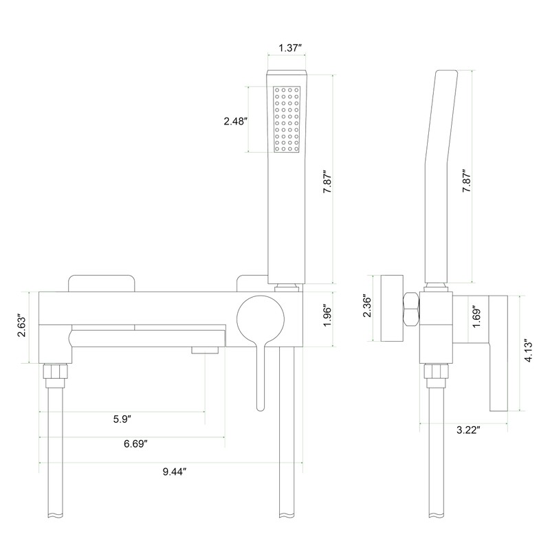 PHASAT Wall Mount Tub Faucet with Hand Shower, 6 Inch