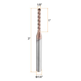 sourcing map Ball Nose End Mill 4 Flute 1/8" Diameter 1/4" Shank Tungsten Carbide Uncoated Spiral CNC Router Bits 1" Cutting Length Single End Ball for Carving Engraving Grinding