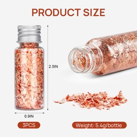 FlyCoco Bottled Edible Gold Flakes Leaf, 3 Bottles Imitation Gold Foil Metallic Sheets, Gold Foil Fragments for Decorating Cakes, Cupcake, Candy, Chocolates, Nails, Painting, Makeup(Rose Gold)