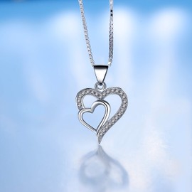 Love Heart Choker Necklace 925 Sterling Silver Cubic Zirconia Pendant Necklaces Gift for Mom/Wife/Daughter/Girlfriend (Silver)