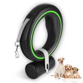 moestar UFO Retractable Dog Leash Hands Free Wearable Laisse Chien with Poop Bag Holder One-Handed Brake Pause Lock 360° Tangle Free 10 ft Strong Nylon Tape Dog Leash for Up to 66lbs Medium Small Dogs