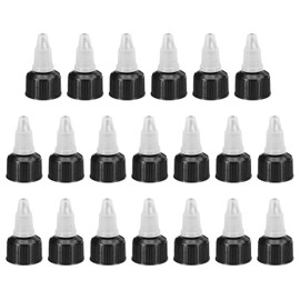PATIKIL 20/410 Twist Bottle Caps, 20Pcs Plastic Ribbed Edge Squeeze Bottle Replacement Caps with Foam Gasket for Paint Lids Glue Dispensing Bottles, Black
