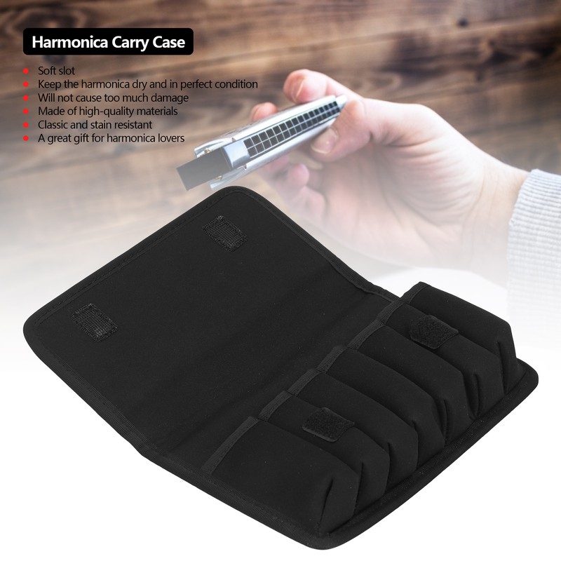 10 Holes Harmonicas Storage Bag Portable Black Eva Shockproof Cloth
