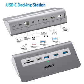 USB C Docking Station Dual Monitor14 IN 1USB C HUB Multiport Adapter Laptop USB C3.1Dock with 2 HDMI 4K,DisplayPort,USB3.0,RJ45, PD 100W, for MaBook, Dell,HP,Lenovo,All USB C Laptops