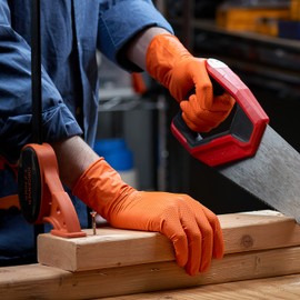 Comfy Package Large Orange Nitrile Heavy-Duty Gloves, Diamond Texture, Waterproof & Latex Free