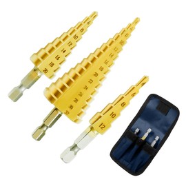Garegce 3PCS HSS Step Drill Bit Set, High Speed Steel Step Bits Titanium Coated, Cone Hole Cutter 4-12mm, 4-20mm, 4-32mm, for DIY Lover Wood, Metal, Stainless Steel, Plastic, Aluminum, PVC Sheet