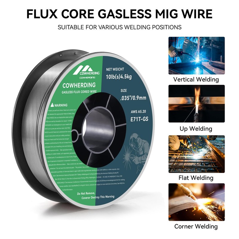Flux Core Gasless MIG Wire, 0.035" Diameter E71T-GS Mild Carbon