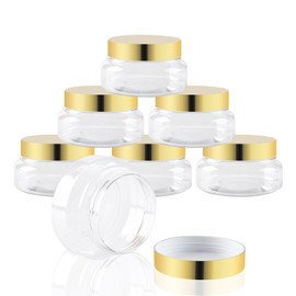 24 Pack 5 Oz Plastic Containers With gold Lids and Waterproof Label BPA Free - Refillable Transparent Cosmetic Containers for Body Butter,Sugar Scrubs,Cream,Lotions,Candy,Bath Salt(Gold, 5 oz)