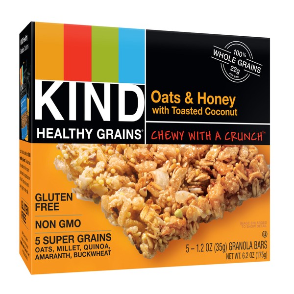 KIND Healthy Grains Bars, Oats & Honey with Toasted Coconut, Non GMO, Gluten Free, 1.2oz, 5 Count (Pack of 3)