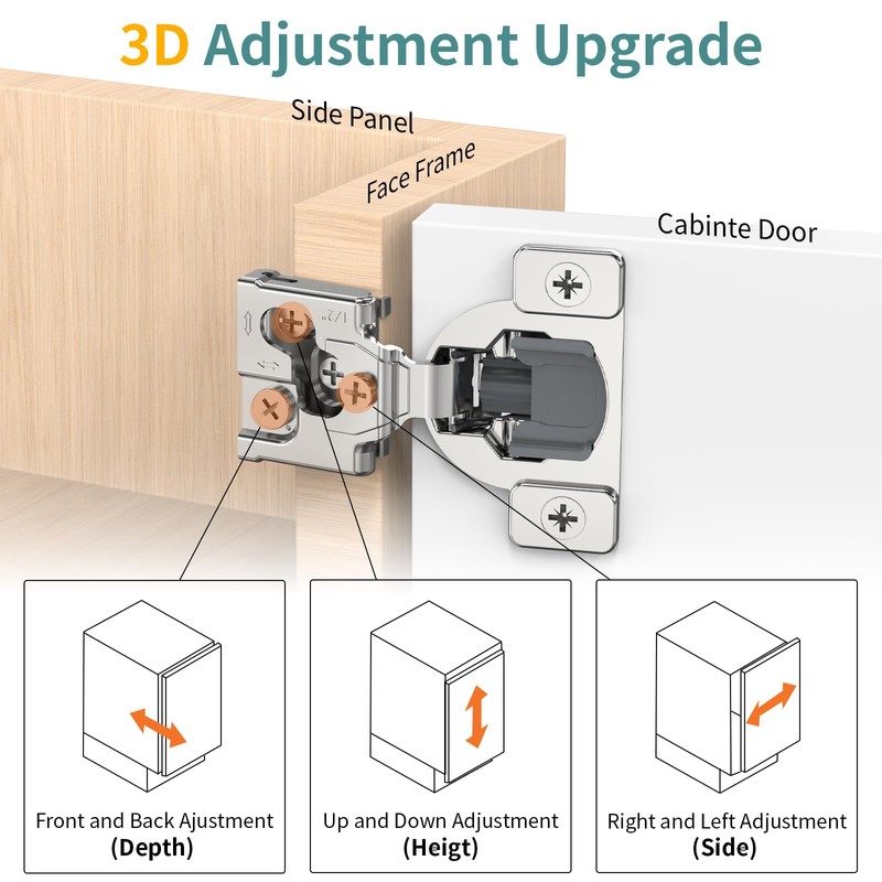 50 Pack 1/2" Overlay 3D Soft Close Hinges for Face