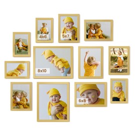 Heimlove Gold Collage Picture Frames Set of 12,Two 8x10,Two 6x8,Four 5x7,Four 4x6 Photo Frames,Gallery Wall Frame Set for Wall Mount or Tabletop Display