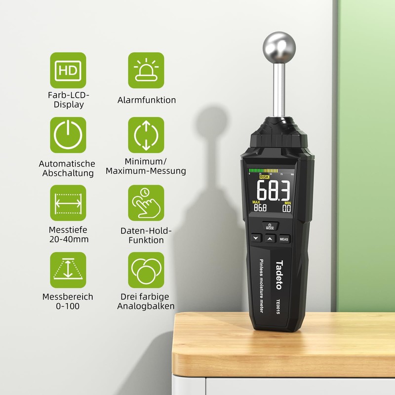 Moisture Meter, Non-Destructive Measurement Moisture Meter with Colour LCD and